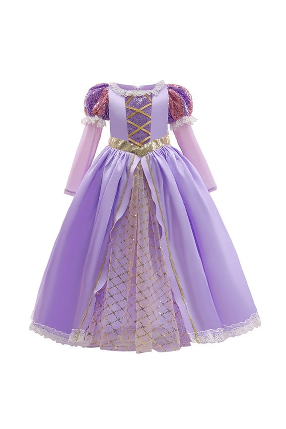 Princess Costume for Girls Halloween Fancy Party Cosplay Dress Up Purple Princess Dress 2-10Y