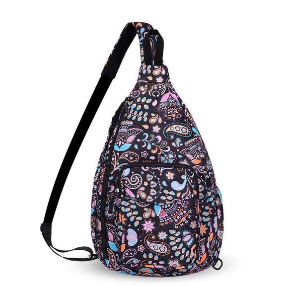 HAWEE Rope Sling Backpack Crossbody Hiking Daypack Bag with Anti-theft Pocket and Water Bottle Pocket, Paisley