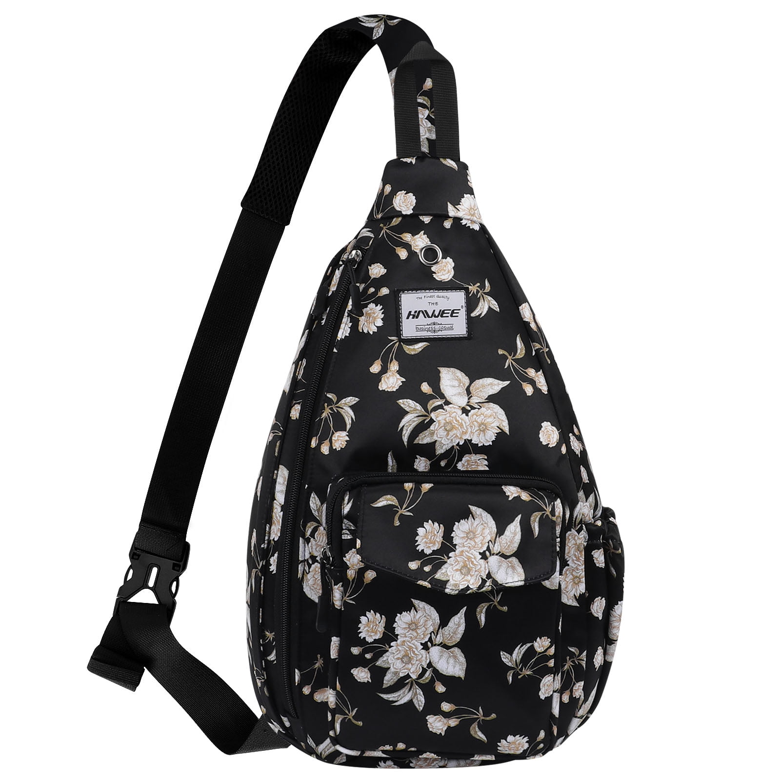 HAWEE Rope Sling Bag for Women and Men Casual Cross Body Backpack Adjustable Anti-slip Strap/ Bottle Pocket/ Earphone Hole for Travel Hiking Sports, Beige Flower