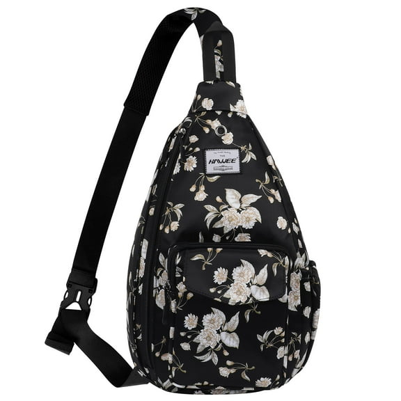 HAWEE Rope Sling Bag for Women and Men Casual Cross Body Backpack Adjustable Anti-slip Strap/ Bottle Pocket/ Earphone Hole for Travel Hiking Sports, Beige Flower