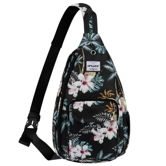 HAWEE Rope Sling Bag for Women and Men Casual Cross Body Backpack Adjustable Anti-slip Strap/ Bottle Pocket/ Earphone Hole for Travel Hiking Sports, Coconut Palm