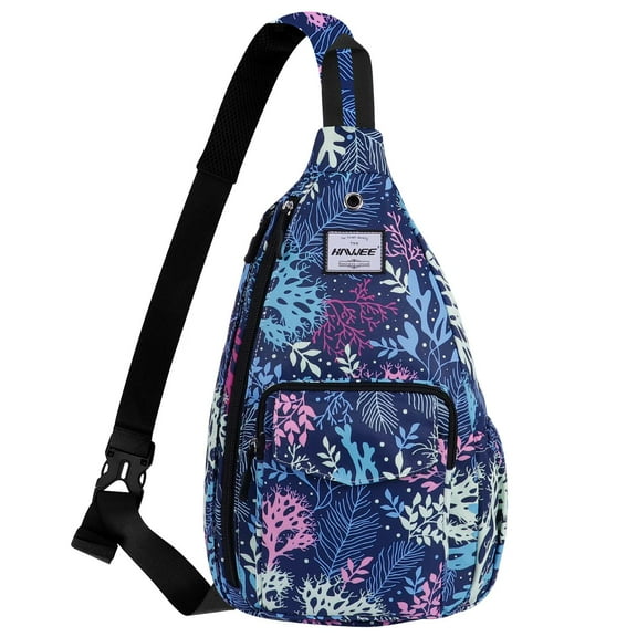 HAWEE Rope Sling Bag for Women and Men Casual Cross Body Backpack Adjustable Anti-slip Strap/ Bottle Pocket/ Earphone Hole for Travel Hiking Sports, Colorful Coral