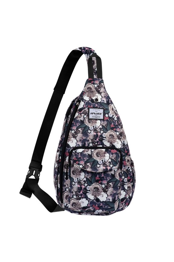 Rope Sling Bag for Women and Men Casual Cross Body Backpack Adjustable Anti-slip Strap/ Bottle Pocket/ Earphone Hole for Travel Hiking Sports, Gray Rose