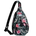 thumbnail image 1 of HAWEE Rope Sling Bag for Women and Men Casual Cross Body Backpack Adjustable Anti-slip Strap/ Bottle Pocket/ Earphone Hole for Travel Hiking Sports, Hibiscus Magenta, 1 of 7