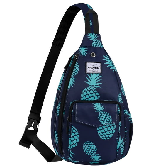 HAWEE Rope Sling Bag for Women and Men Casual Cross Body Backpack Adjustable Anti-slip Strap/ Bottle Pocket/ Earphone Hole for Travel Hiking Sports, Pineapple Dark Blue