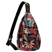HAWEE Rope Sling Bag for Women and Men Casual Cross Body Backpack Adjustable Anti-slip Strap/ Bottle Pocket/ Earphone Hole for Travel Hiking Sports, Red Maple