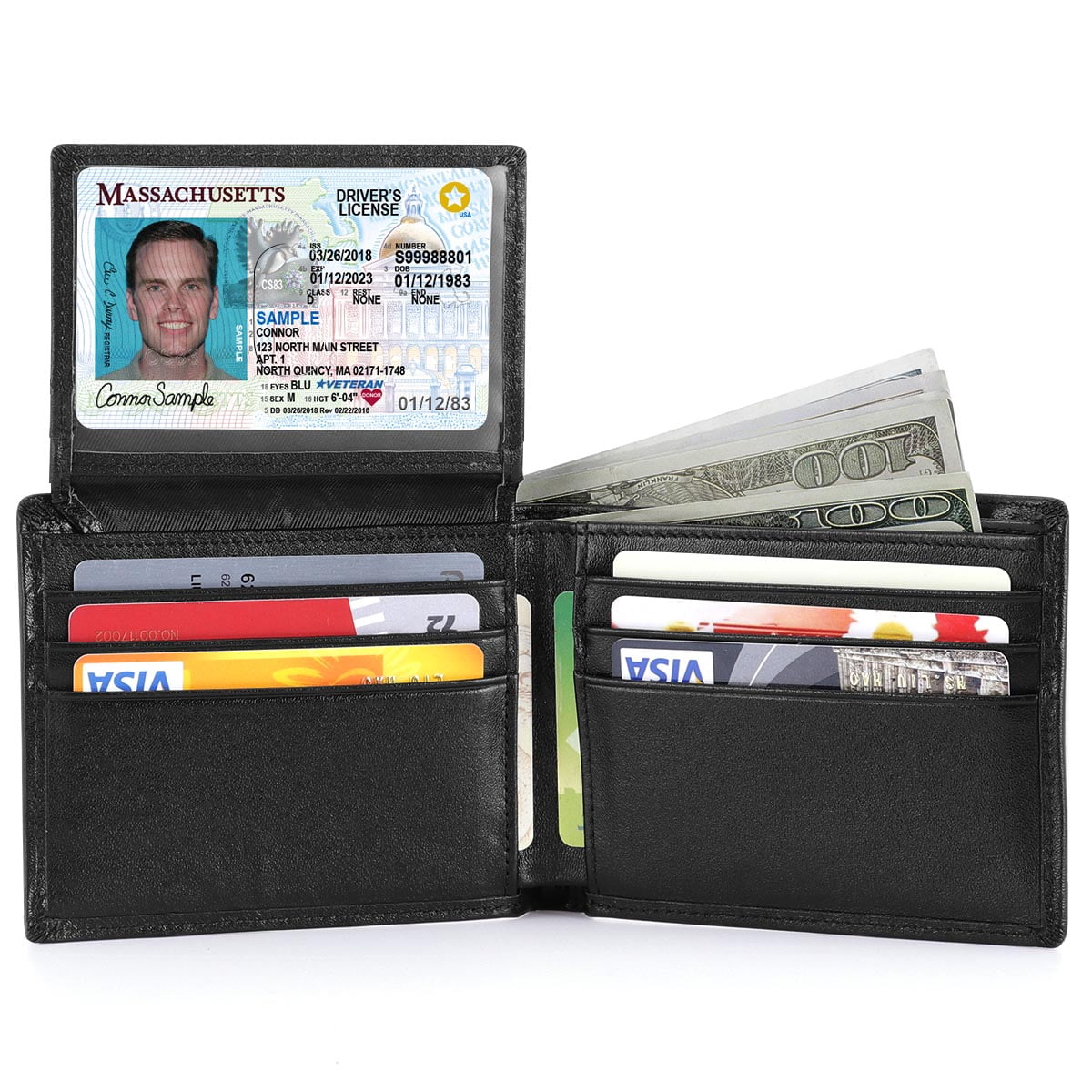 Patriotic Biker Bifold Wallet With Chain – Distressed Brown Leather, RFID-Blocking, 10 Card Slots, Flip-Out ID Window - View #8