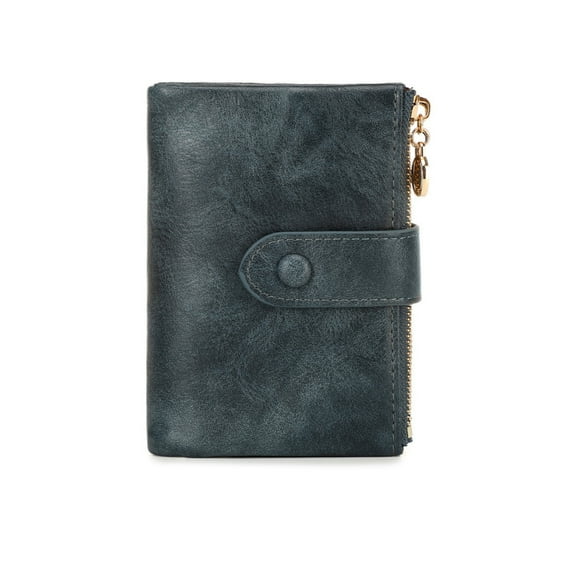 HAWEE Small Wallets for Women RFID Blocking Leather Trifold Compact Credit Card Holder with ID Window Ladies Zipper Coin Purse