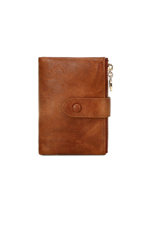 Small Wallets for Women RFID Blocking Leather Trifold Compact Credit Card Holder with ID Window Ladies Zipper Coin Purse