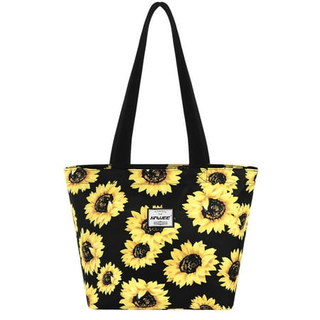 HAWEE Sunflower Tote Bag with Zipper for Women Girls Inside Mesh Pocket Heavy Duty Casual Cloth Shoulder Handbag Outdoors, Sunflower