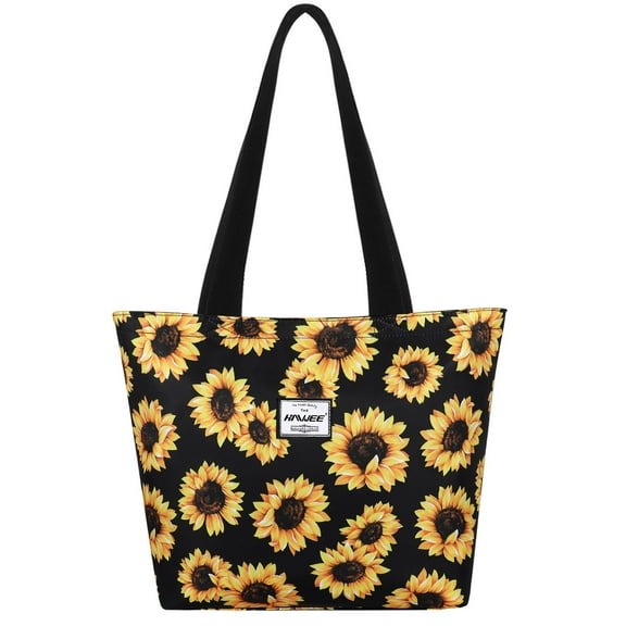 HAWEE Sunflower Tote Bag with Zipper for Women Inside Mesh Pocket Heavy Duty Casual Cloth Shoulder Handbag Outdoors, Sunflower Yellow