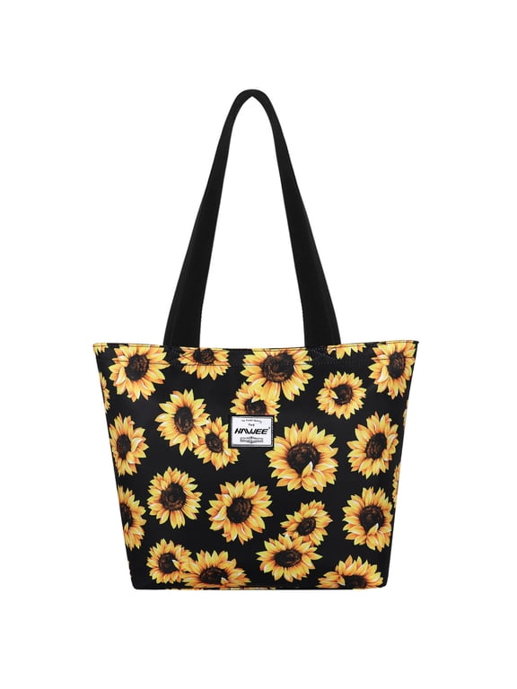Sunflower Tote Bag with Zipper for Women Inside Mesh Pocket Heavy Duty Casual Cloth Shoulder Handbag Outdoors, Sunflower Yellow