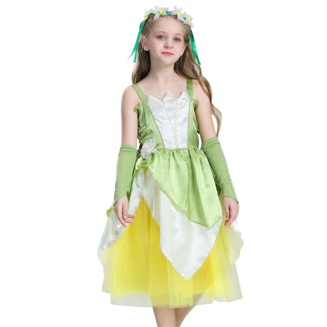 HAWEE Tiana Princess Costume for Girls Birthday Halloween Fancy Party