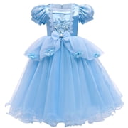 HAWEE Toddler Girls Princess Blue Costumes Halloween Dress up Fancy Gown for Cosplay Party