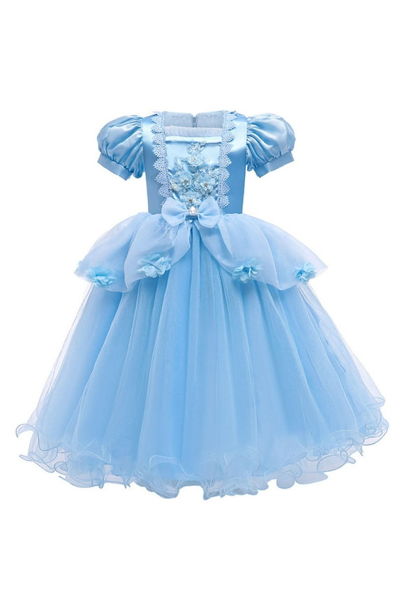 Toddler Girls Princess Blue Costumes Halloween Dress up Fancy Gown for Cosplay Party