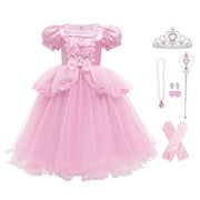 HAWEE Toddler Girls Princess Pink Costumes Halloween Dress up Fancy Gown for Cosplay Party