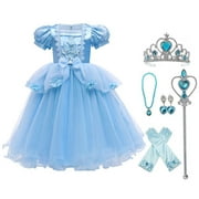 HAWEE Toddler Girls Princess Blue Costumes Halloween Dress up Fancy Gown for Cosplay Party