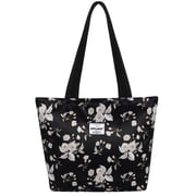 HAWEE Tote Bag with Zipper for Women with Bottle Pockets Heavy Duty Casual Anti-water Cloth Shoulder Handbag PVC Padded, Beige Flower