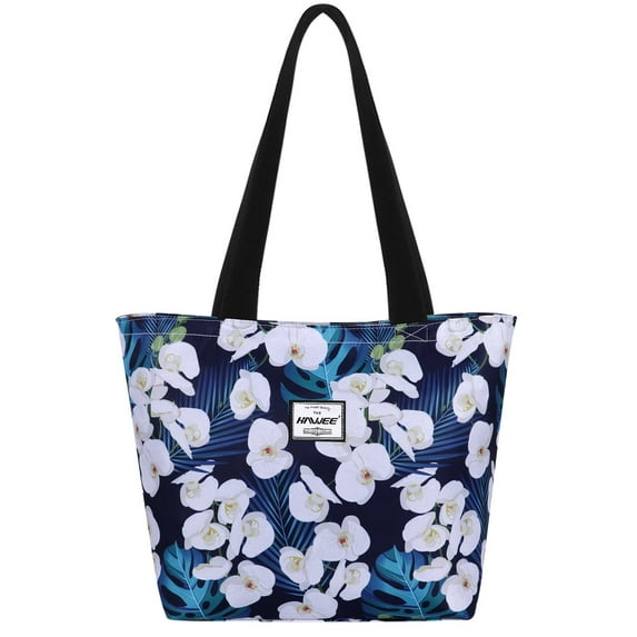HAWEE Tote Bag with Zipper for Women with Bottle Pockets Heavy Duty Casual Anti-water Cloth Shoulder Handbag PVC Padded, Butterfly Orchid