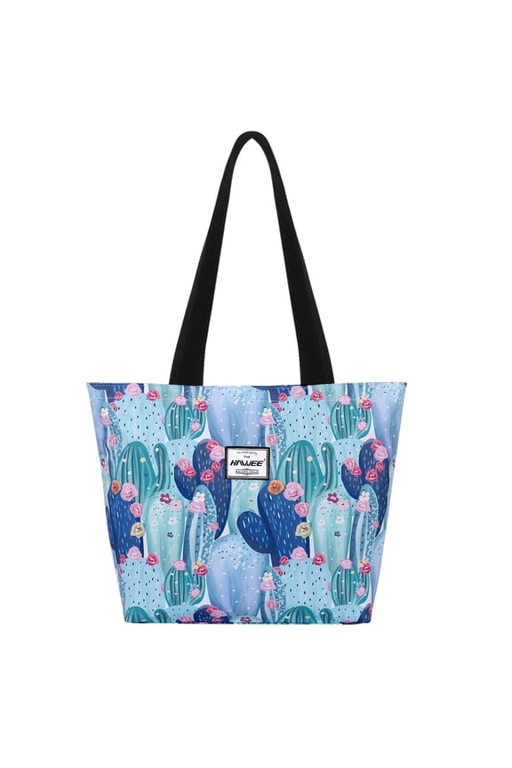 Tote Bag with Zipper for Women with Bottle Pockets Heavy Duty Casual Anti-water Cloth Shoulder Handbag PVC Padded, Cactus