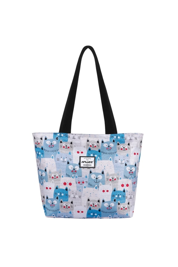 Tote Bag with Zipper for Women with Bottle Pockets Heavy Duty Casual Anti-water Cloth Shoulder Handbag PVC Padded, Cats