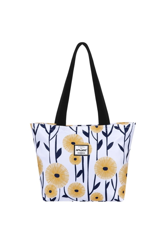 Tote Bag with Zipper for Women with Bottle Pockets Heavy Duty Casual Anti-water Cloth Shoulder Handbag PVC Padded, Dandelion