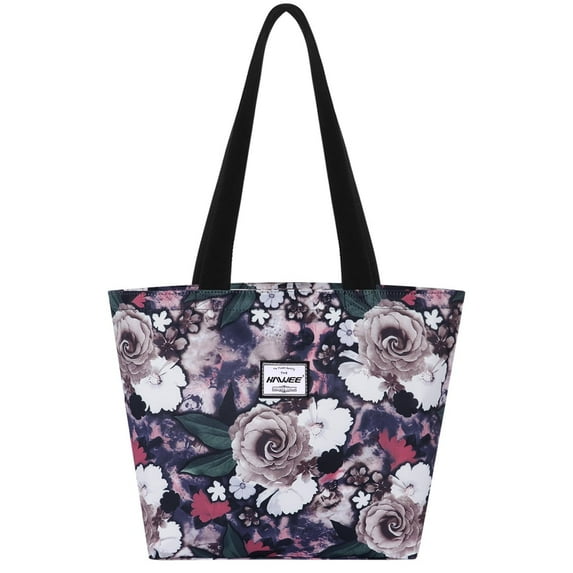 HAWEE Tote Bag with Zipper for Women with Bottle Pockets Heavy Duty Casual Anti-water Cloth Shoulder Handbag PVC Padded, Gray Rose