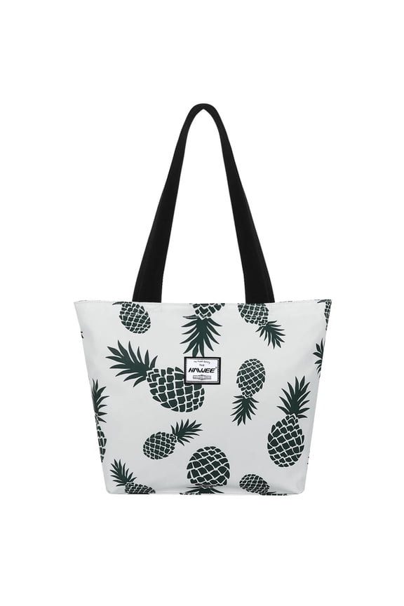 Tote Bag with Zipper for Women with Bottle Pockets Heavy Duty Casual Anti-water Cloth Shoulder Handbag PVC Padded, Green Pineapple