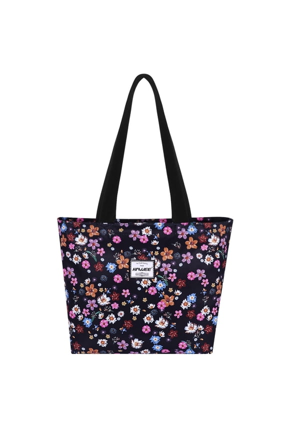 Tote Bag with Zipper for Women with Bottle Pockets Heavy Duty Casual Anti-water Cloth Shoulder Handbag, Colorful Flower