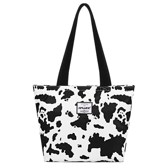 HAWEE Tote Bag with Zipper for Women with Bottle Pockets Heavy Duty Casual Anti-water Cloth Shoulder Handbag, Cow