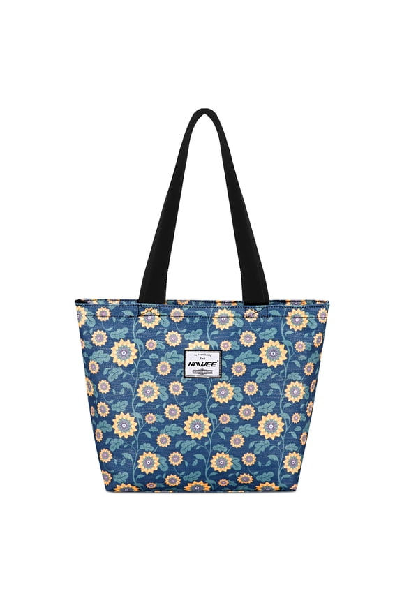 Tote Bag with Zipper for Women with Bottle Pockets Heavy Duty Casual Anti-water Cloth Shoulder Handbag, Sunflower with Silver Silk