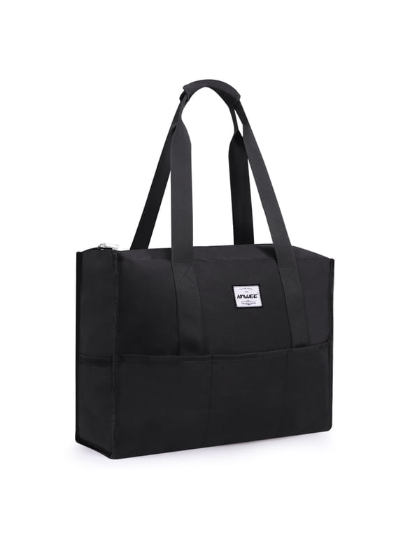 Utility Work Tote Bags for Men with Laptop Layer and 15 Pockets for Commuting/ Travel/ Business, Black