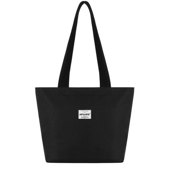 HAWEE Waterproof Black Tote Bag with Zipper for Women Girls Inside Mesh Pocket Heavy Duty Casual Shoulder Handbag Outdoors, Black