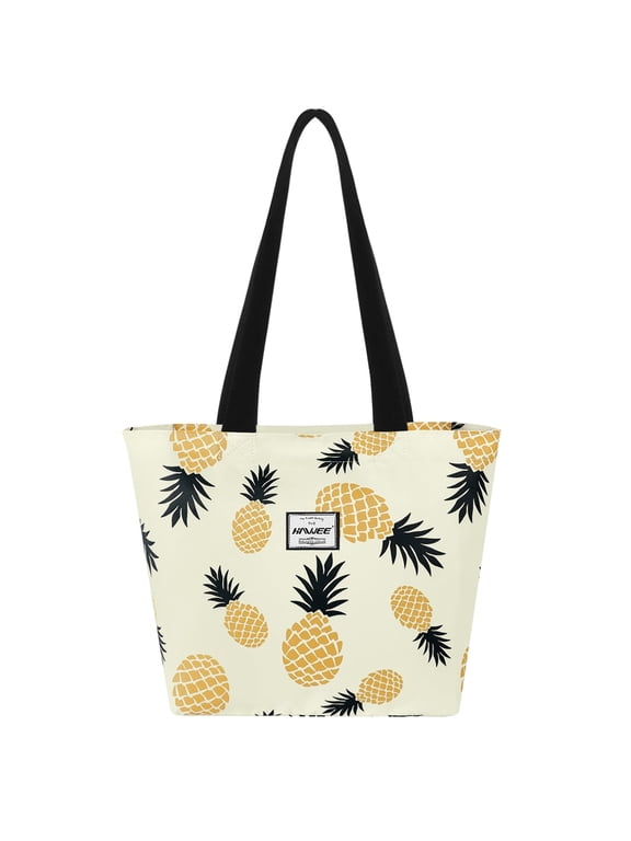 Waterproof Pineapple Tote Bag for Women with Zipper Inside Pocket Heavy Duty Casual Shoulder Cloth Handbag, Pineapple