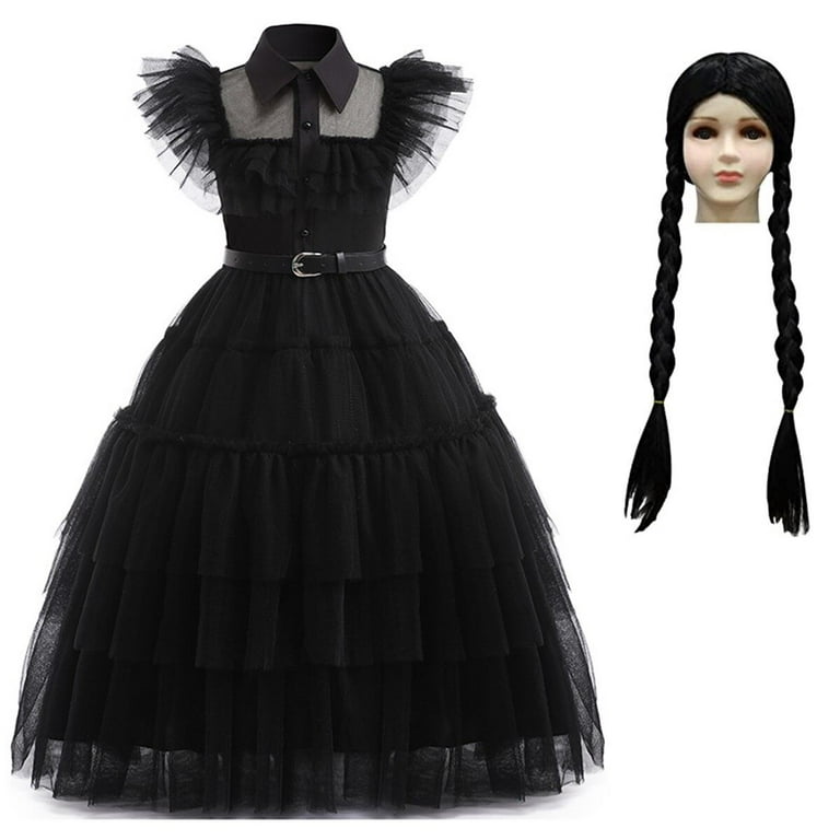 Wednesday Addams Dress for Girls Wednesday Costumes Halloween Cosplay  Costume Party Outfit with Belt 