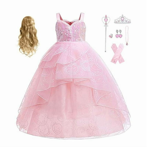 HAWEE Dress Costume for Girls, Pink Tulle and Sequin Dress for Kids Christmas Halloween Cosplay Costumes
