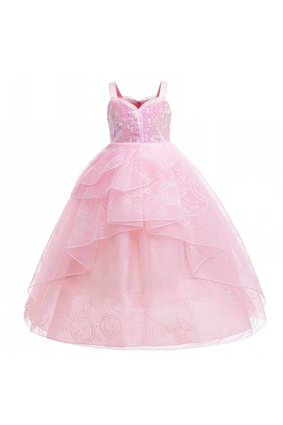 Dress Costume for Girls, Pink Tulle and Sequin Dress for Kids Christmas Halloween Cosplay Costumes