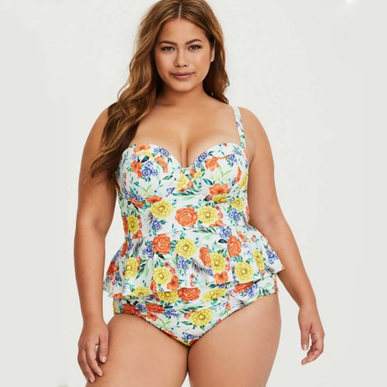 HAWEE Women Two Piece Plus Size Swimsuit with Bottom Peplum Tankini High  Waisted Bathing Suit, XL-3XL