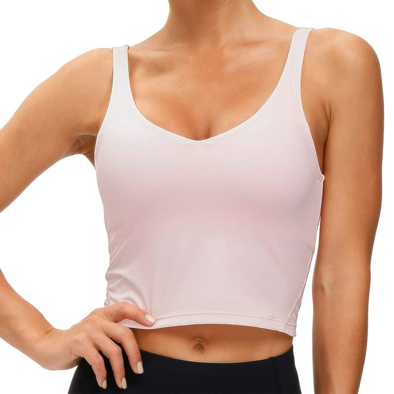 HAWEE Women's Longline Sports Bra Wirefree Padded Medium Support Yoga Bras  Gym Running Workout Tank Tops 