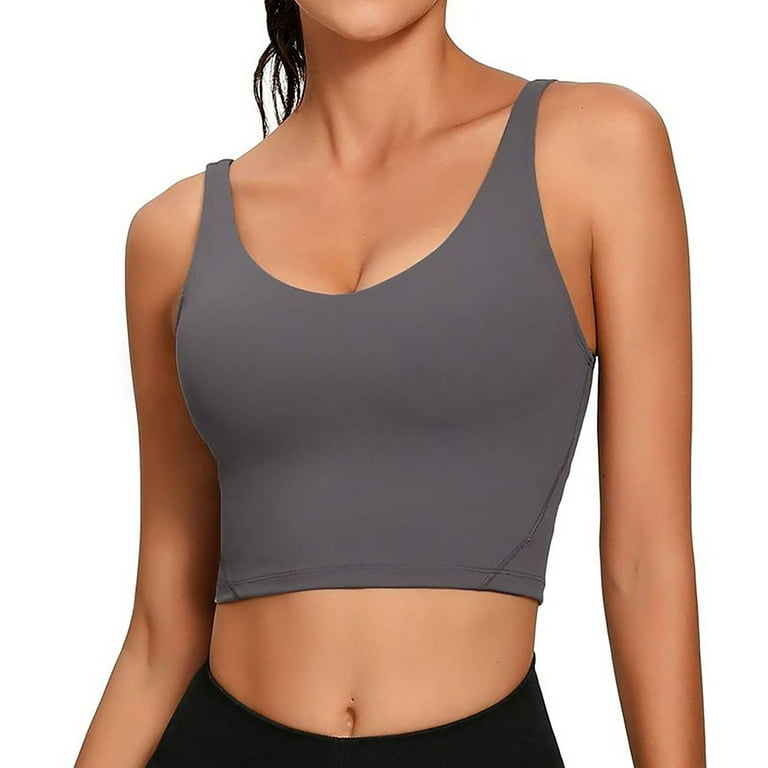 HAWEE Women's Longline Sports Bra Wirefree Padded Medium Support Yoga Bras  Gym Running Workout Tank Tops 