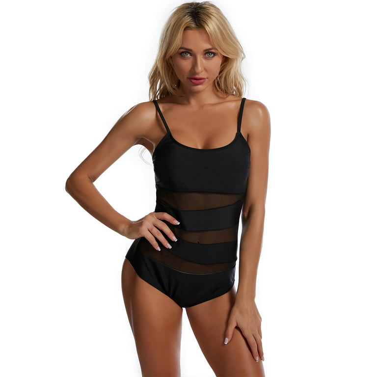 Vintage Tummy Control Mesh One Piece Swimsuits for Women Stylish