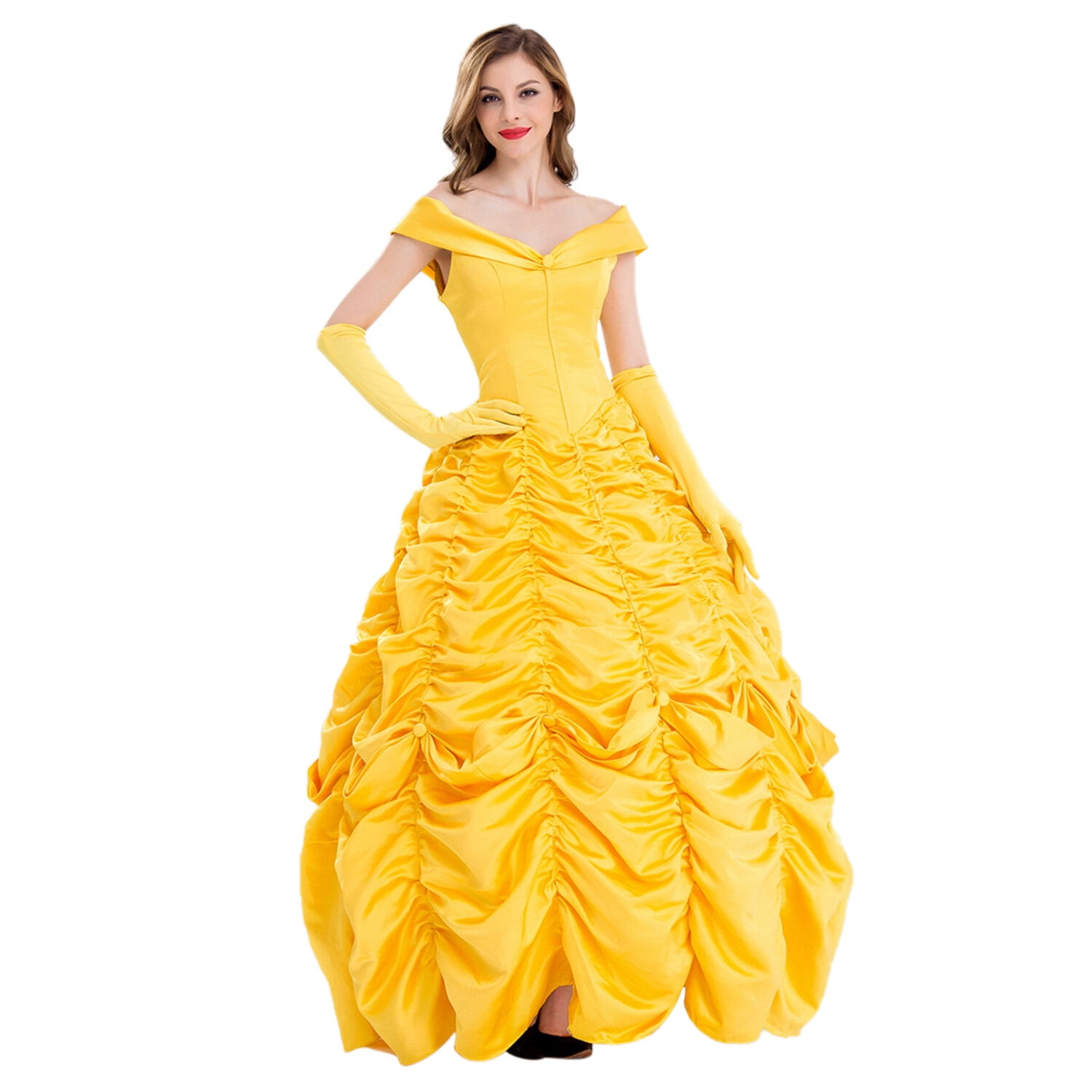 HAWEE Women's Princess Belle Costume Halloween Party Yellow Dress with ...