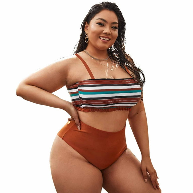 HAWEE Women's Two Piece Swimsuits Crop Top Striped Printed High
