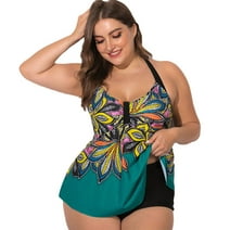 HAWEE Womens Plus Size Swimsuits Swimwear Bathing Suit Two Piece Tankini Floral Print