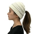 thumbnail image 1 of HAWEE Womens Ponytail Beanie Hat with Button for Mask, Criss Cross Winter High Messy Bun Beanie Hat with Ponytail Hole, 1 of 3