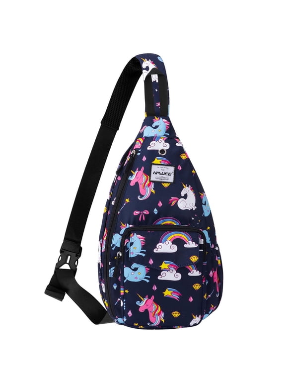 Womens Sling Backpack Unicorn Crossbody Bag Lightweight for Women, Rainbow Unicorn