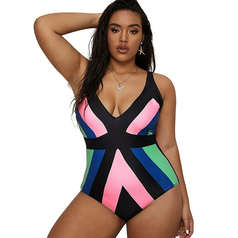 HAWEE Womens Tribal Printed Plus Size One Piece Bandeau Slimming Bathing  Suit Athletic Swimsuits(XL-4XL)