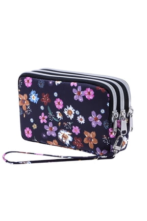 Wristlet Purse for Women Credit Card Holder Wallet with 3 Zipper Handbag Wallet Floral Printing, Colorful Flower