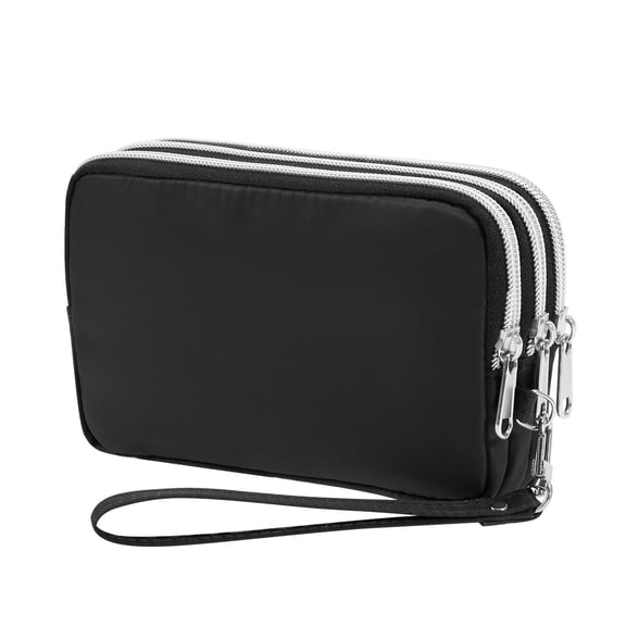 HAWEE Wristlet Wallets for Women Holds Phone and Credit Card Anti-water Triple Zipper Wrist Bag for Travel, Shopping, Hiking, Black