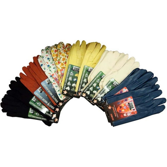HAWK (12 Pairs) Ladies' Assorted Gardening Gloves | Floral, Traditional Canvas & Reversible Knit Designs Collection